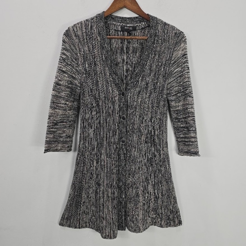Vtg Y2K Style & Co Sweater Cardigan S Petite Gray Marbled Knit‎ Grunge Babydoll